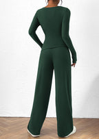 PRETTYGARDEN Women's 2 Piece Lounge Sets Asymmetrical Long Sleeve T Shirt Wide Leg Pants Casual Outfits Tracksuit