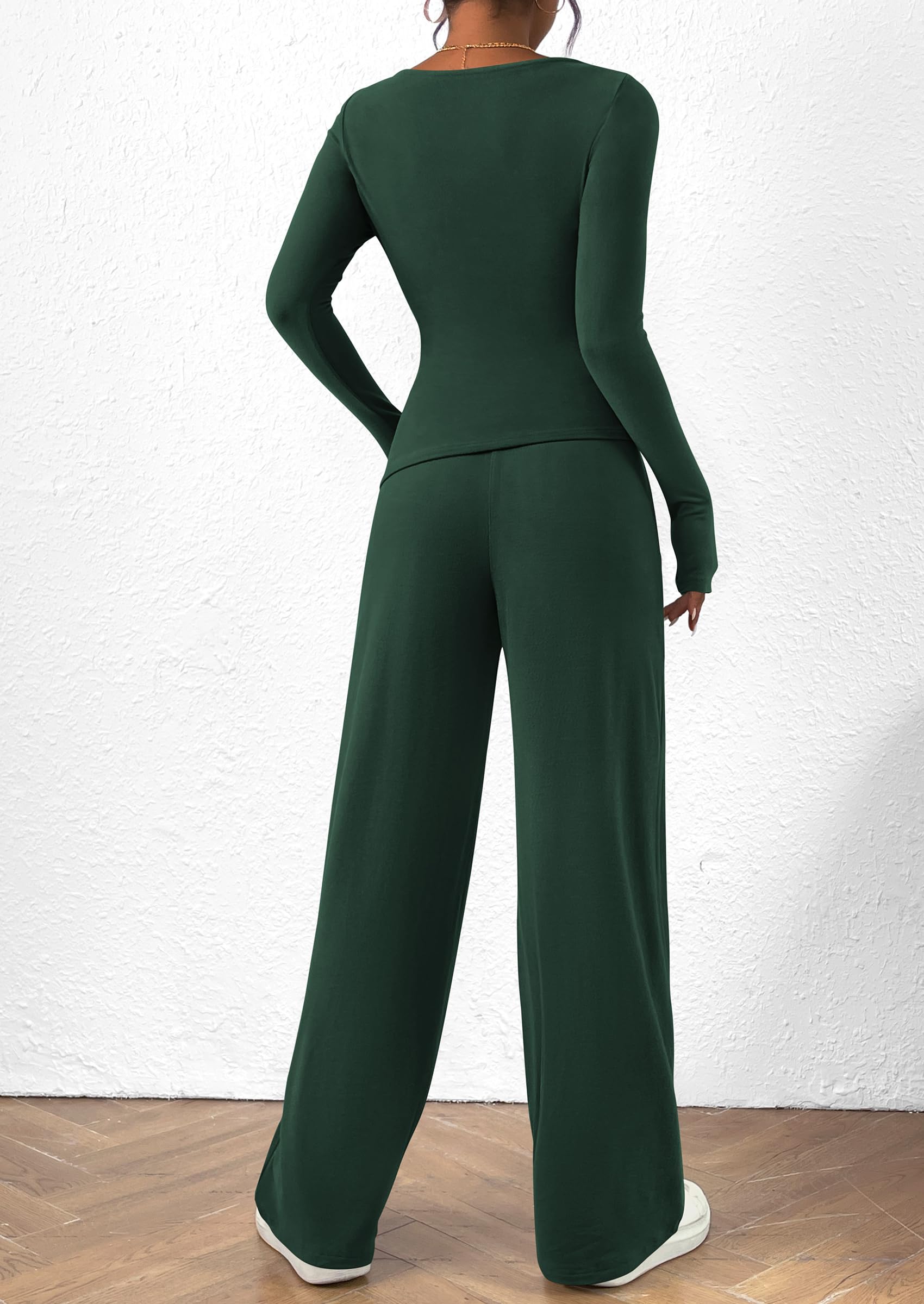 PRETTYGARDEN Women's 2 Piece Lounge Sets Asymmetrical Long Sleeve T Shirt Wide Leg Pants Casual Outfits Tracksuit
