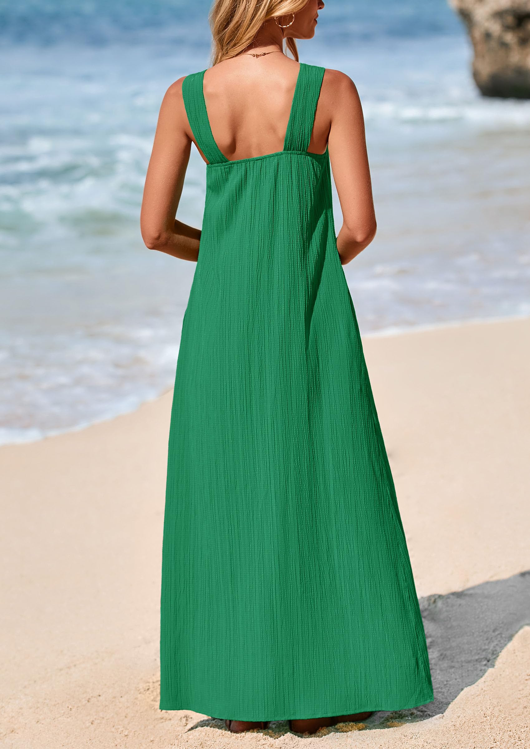 PRETTYGARDEN Womens Casual Long Summer Dresses Sleeveless Strappy Loose Flowy Beach Vacation Maxi Dress with Pockets