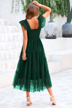 PRETTYGARDEN Women's Tulle Midi Dress Sleeveless Smocked Ruffle Mesh Flowy Dresses Party Wedding Guest Sundress