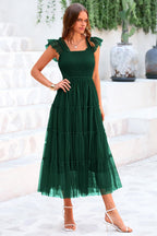 PRETTYGARDEN Women's Tulle Midi Dress Sleeveless Smocked Ruffle Mesh Flowy Dresses Party Wedding Guest Sundress