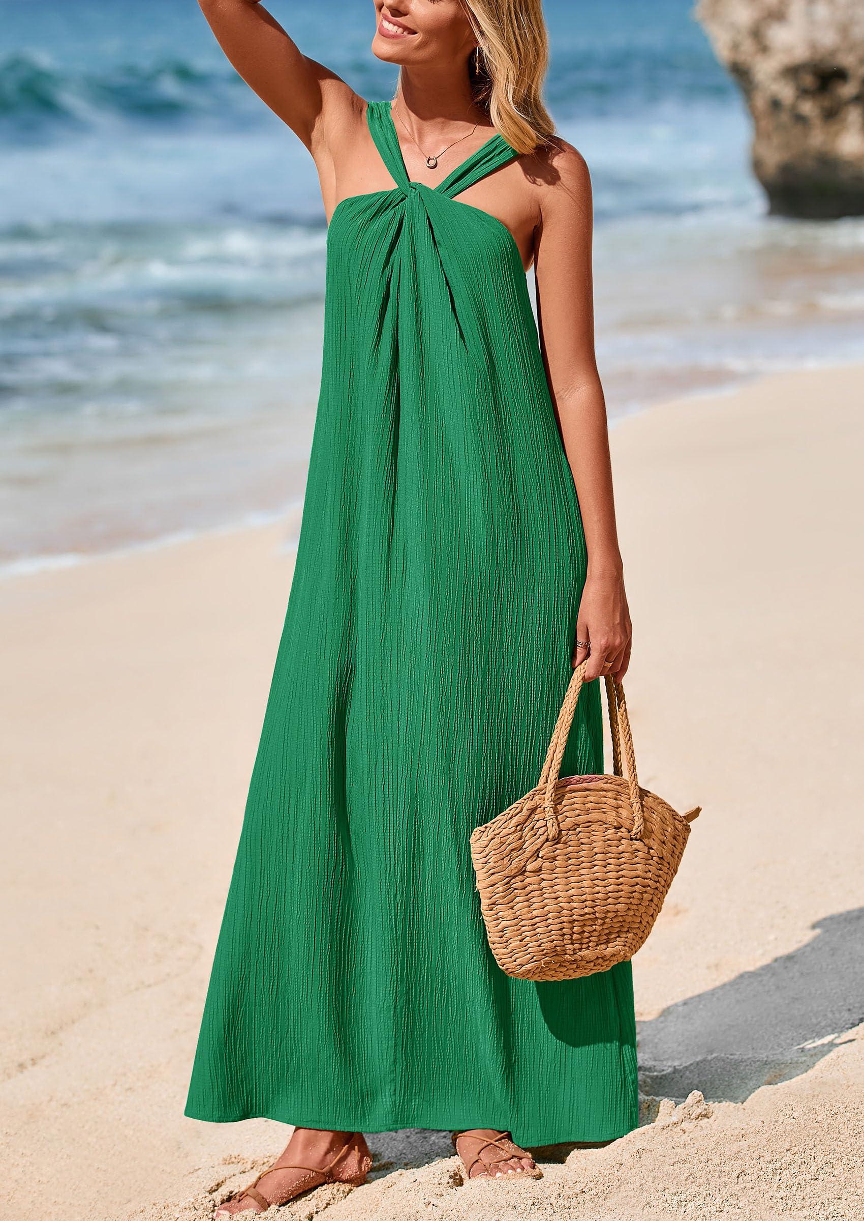 PRETTYGARDEN Womens Casual Long Summer Dresses Sleeveless Strappy Loose Flowy Beach Vacation Maxi Dress with Pockets