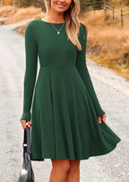 PRETTYGARDEN Women's Spring Fall Short Dress Ribbed Knit Crewneck Long Sleeve A Line Flowy Casual Elegant Going Out Dresses