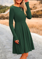 PRETTYGARDEN Women's Spring Fall Short Dress Ribbed Knit Crewneck Long Sleeve A Line Flowy Casual Elegant Going Out Dresses