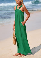 PRETTYGARDEN Womens Casual Long Summer Dresses Sleeveless Strappy Loose Flowy Beach Vacation Maxi Dress with Pockets