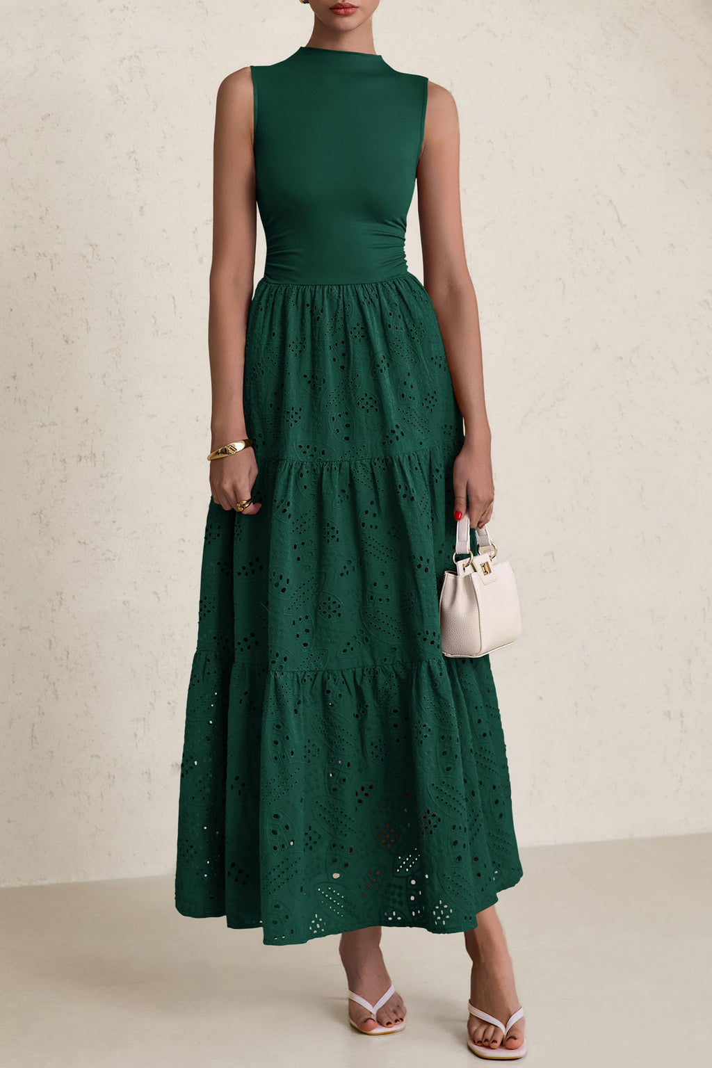 PRETTYGARDEN Dresses for Women Casual Eyelet Sleeveless Wedding Guest Maxi Dress Tank Top Sundress with Pockets