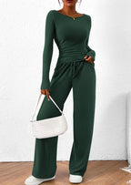 PRETTYGARDEN Women's 2 Piece Lounge Sets Asymmetrical Long Sleeve T Shirt Wide Leg Pants Casual Outfits Tracksuit