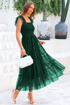 PRETTYGARDEN Women's Tulle Midi Dress Sleeveless Smocked Ruffle Mesh Flowy Dresses Party Wedding Guest Sundress