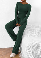 PRETTYGARDEN Women's 2 Piece Lounge Sets Asymmetrical Long Sleeve T Shirt Wide Leg Pants Casual Outfits Tracksuit