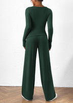 PRETTYGARDEN Women's 2 Piece Lounge Sets Asymmetrical Long Sleeve T Shirt Wide Leg Pants Casual Outfits Tracksuit