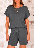 PRETTYGARDEN Two Piece Set for Women Summer Lounge Sets Shorts And Short Sleeve Tops Knitted Matching Travel Spring Outfits