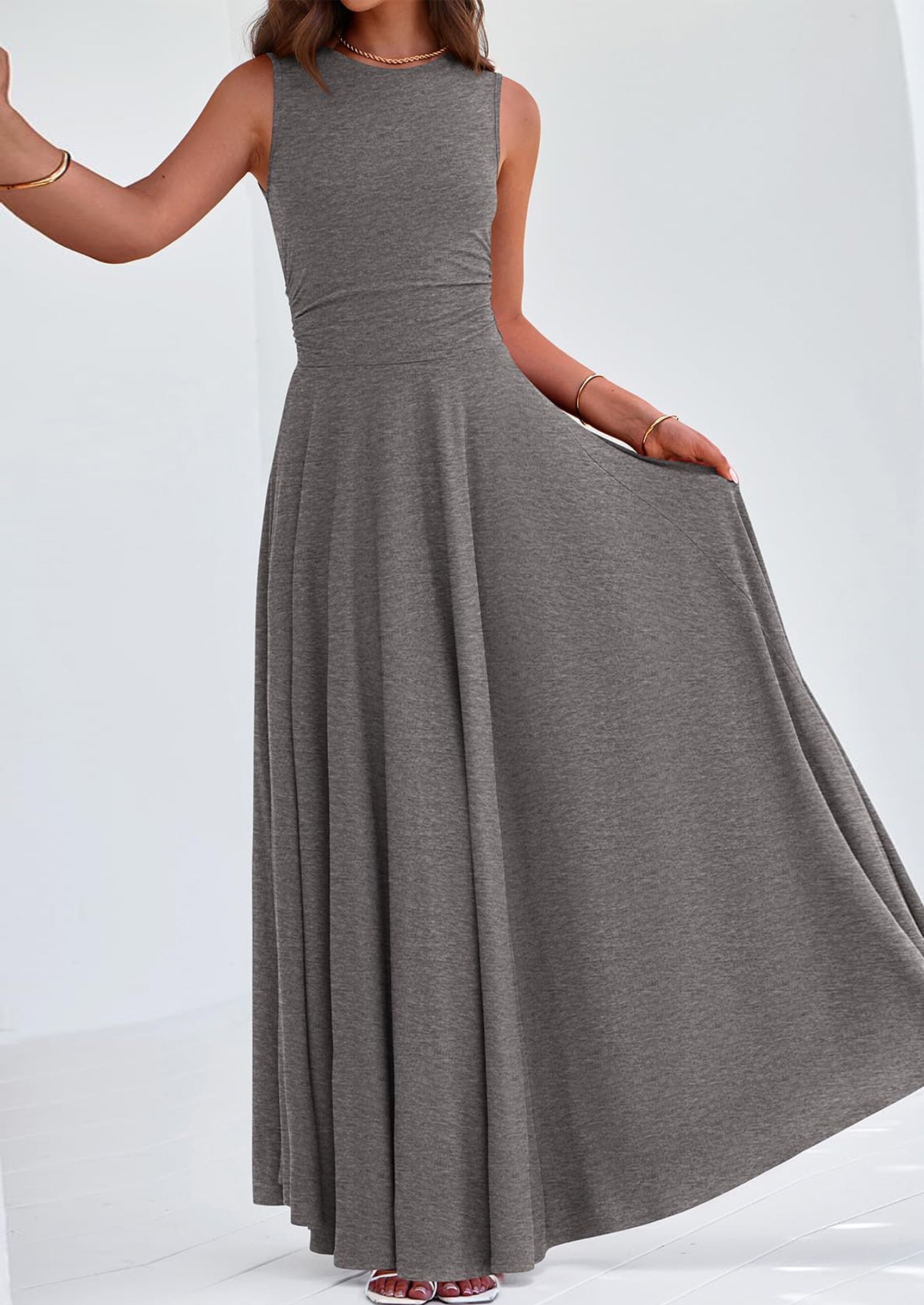 PRETTYGARDEN Womens Spring Dresses Casual Sleeveless Crewneck Aline Maxi Dress Stretch Tank Flowy Long Dresses