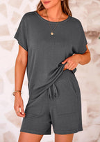 PRETTYGARDEN Two Piece Set for Women Summer Lounge Sets Shorts And Short Sleeve Tops Knitted Matching Travel Spring Outfits