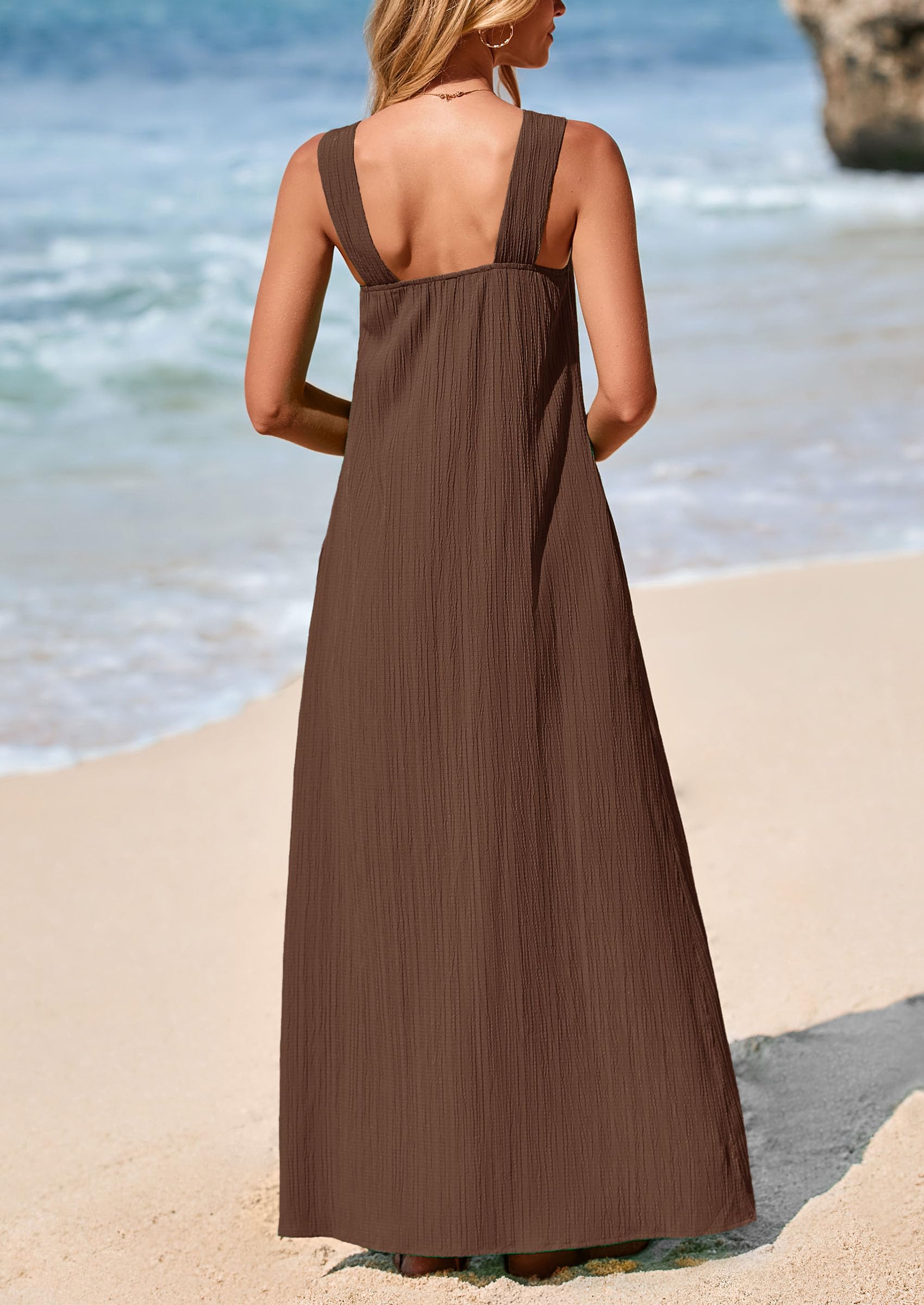 PRETTYGARDEN Womens Casual Long Summer Dresses Sleeveless Strappy Loose Flowy Beach Vacation Maxi Dress with Pockets