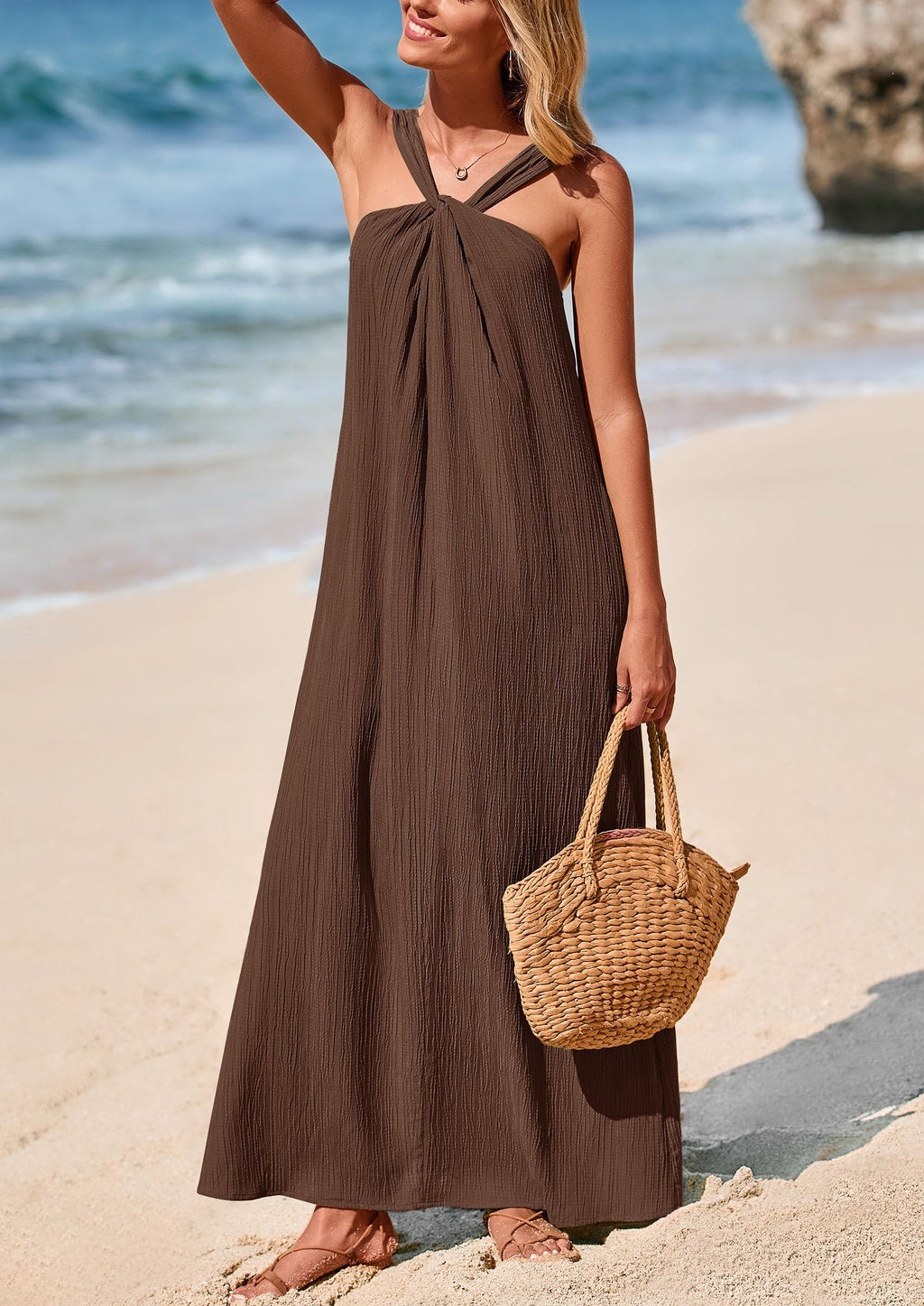 PRETTYGARDEN Womens Casual Long Summer Dresses Sleeveless Strappy Loose Flowy Beach Vacation Maxi Dress with Pockets