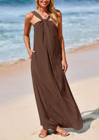 PRETTYGARDEN Womens Casual Long Summer Dresses Sleeveless Strappy Loose Flowy Beach Vacation Maxi Dress with Pockets