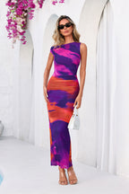 PRETTYGARDEN Women Summer One Shoulder Sleeveless Floral Maxi Dress Bodycon Ruched Mesh Formal Cocktail Wedding Guest Dresses