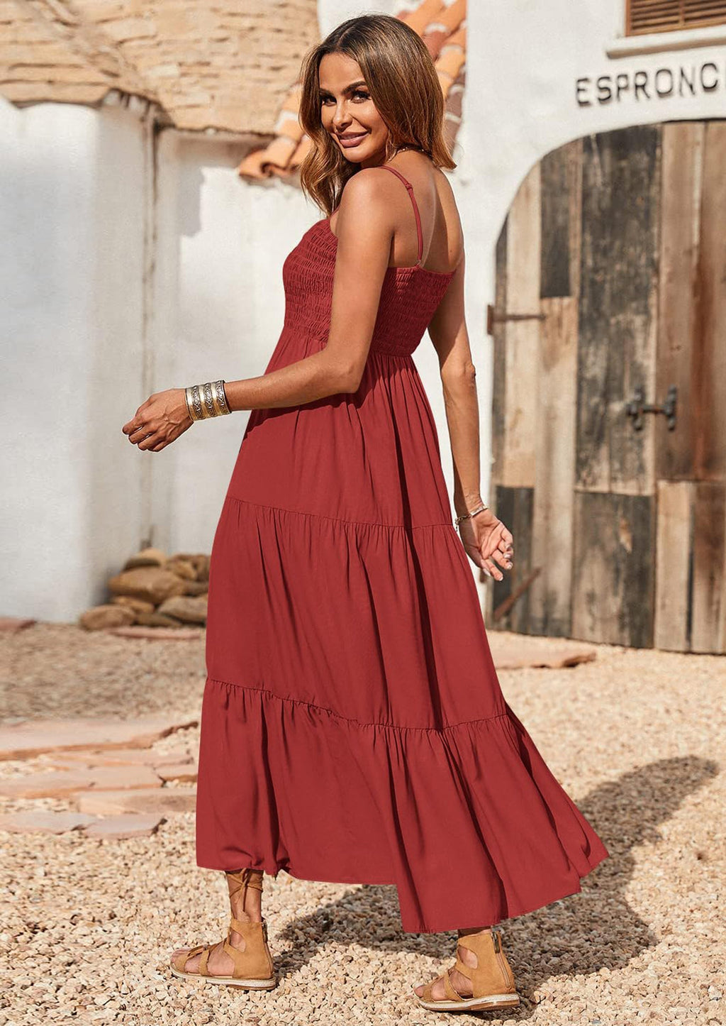 PRETTYGARDEN Women's Summer Maxi Dress Casual Boho Sleeveless Spaghetti Strap Smocked Tiered Long Beach Sundresses