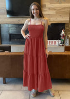 PRETTYGARDEN Women's Summer Maxi Dress Casual Boho Sleeveless Spaghetti Strap Smocked Tiered Long Beach Sundresses