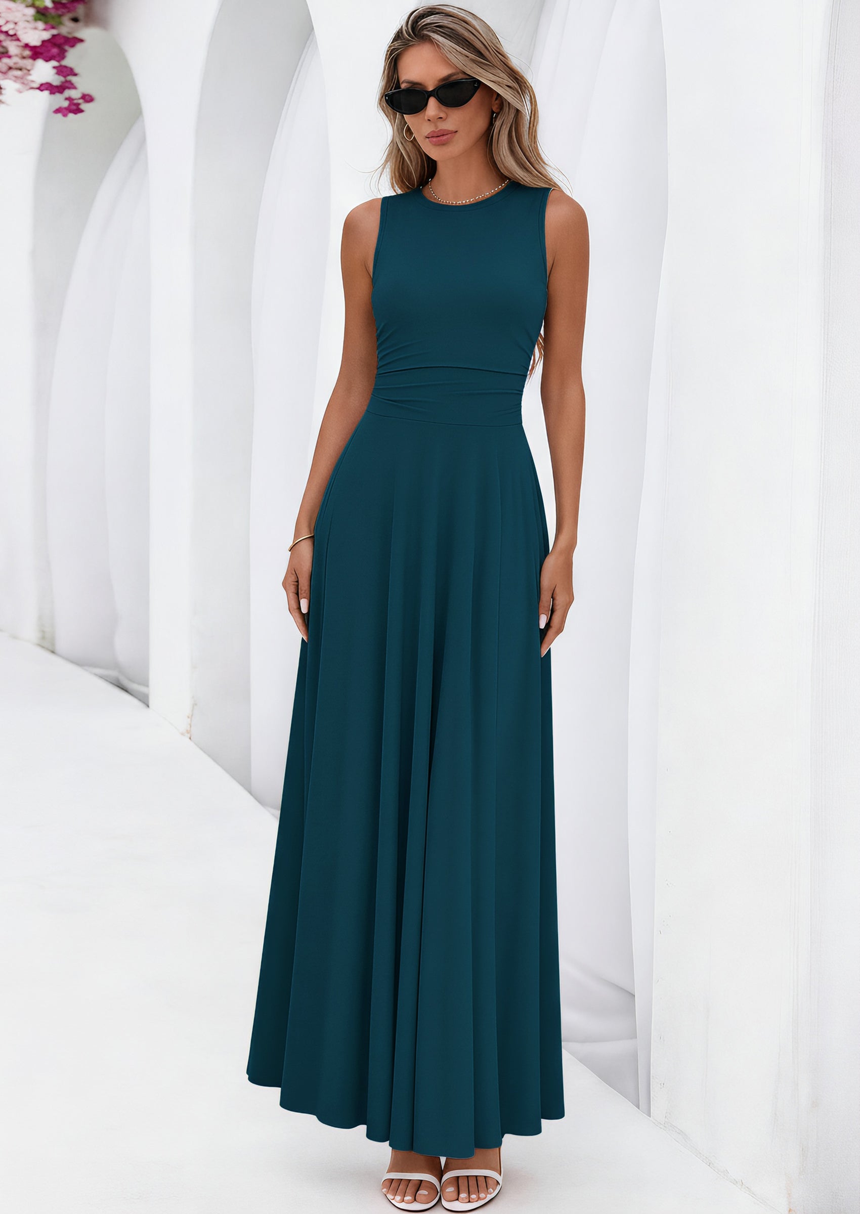 PRETTYGARDEN Womens Spring Dresses Casual Sleeveless Crewneck Aline Maxi Dress Stretch Tank Flowy Long Dresses