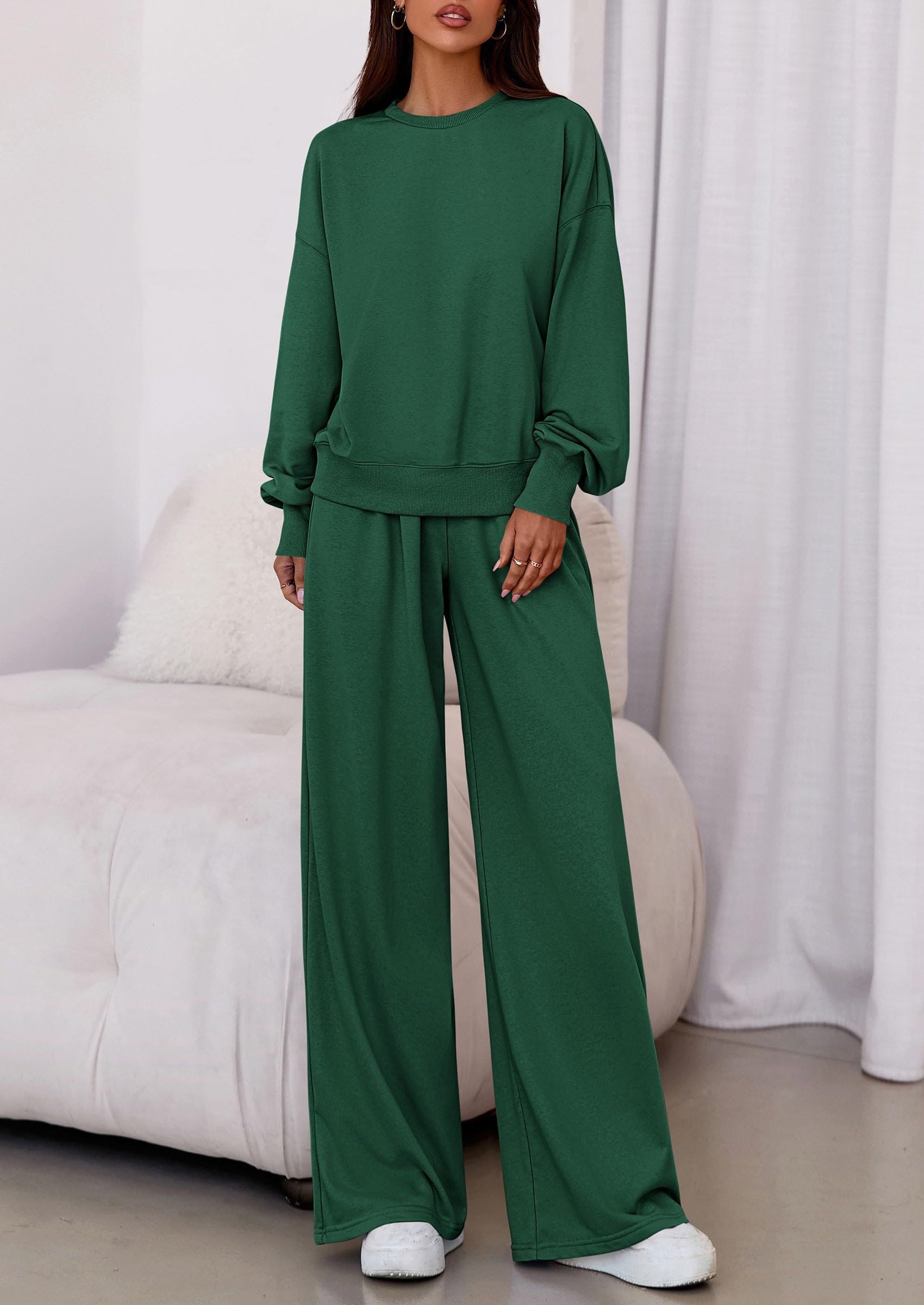 PRETTYGARDEN Womens 2 Piece Sets Long Sleeve Sweatshirt Wide Leg Pants Loose Matching Lounge Set Trendy Fall Outfits