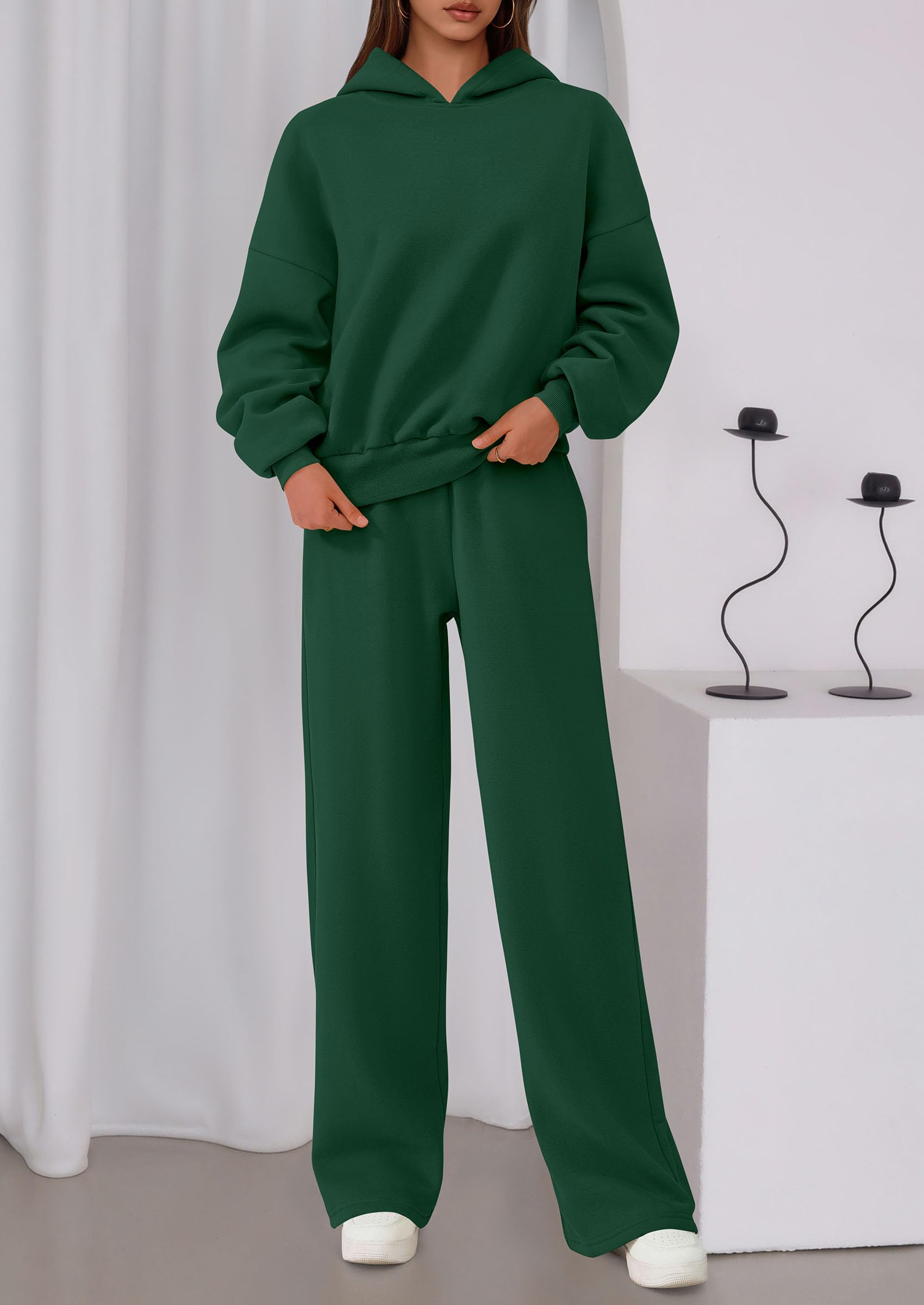 PRETTYGARDEN Womens Sweatsuits 2 Piece Set Casual Winter Long Sleeve Hoodie Loose Wide Leg Sweatpants Fall Tracksuit