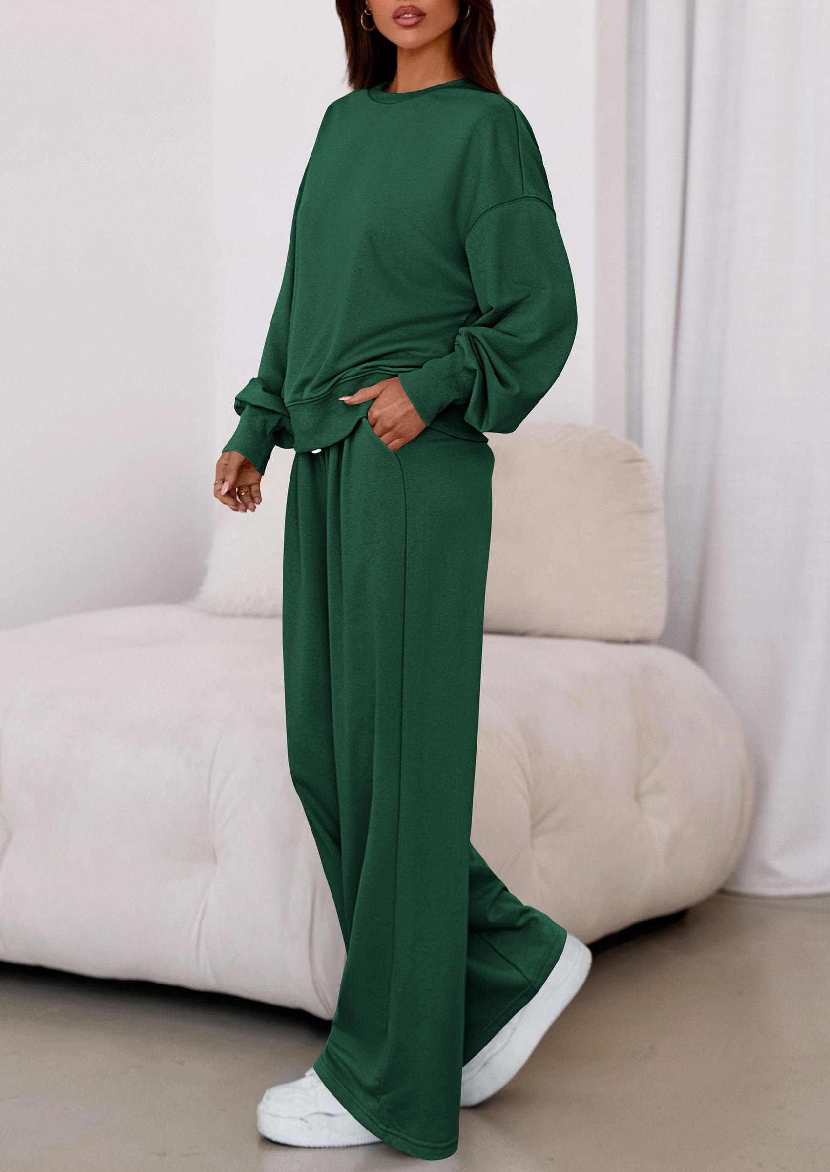 PRETTYGARDEN Womens 2 Piece Sets Long Sleeve Sweatshirt Wide Leg Pants Loose Matching Lounge Set Trendy Fall Outfits