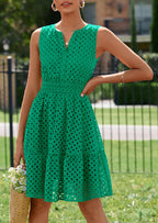 PRETTYGARDEN Women's Summer Dresses Sleeveless V Neck Eyelet Hollow Out Swing A Line Beach Vacation Sun Dress