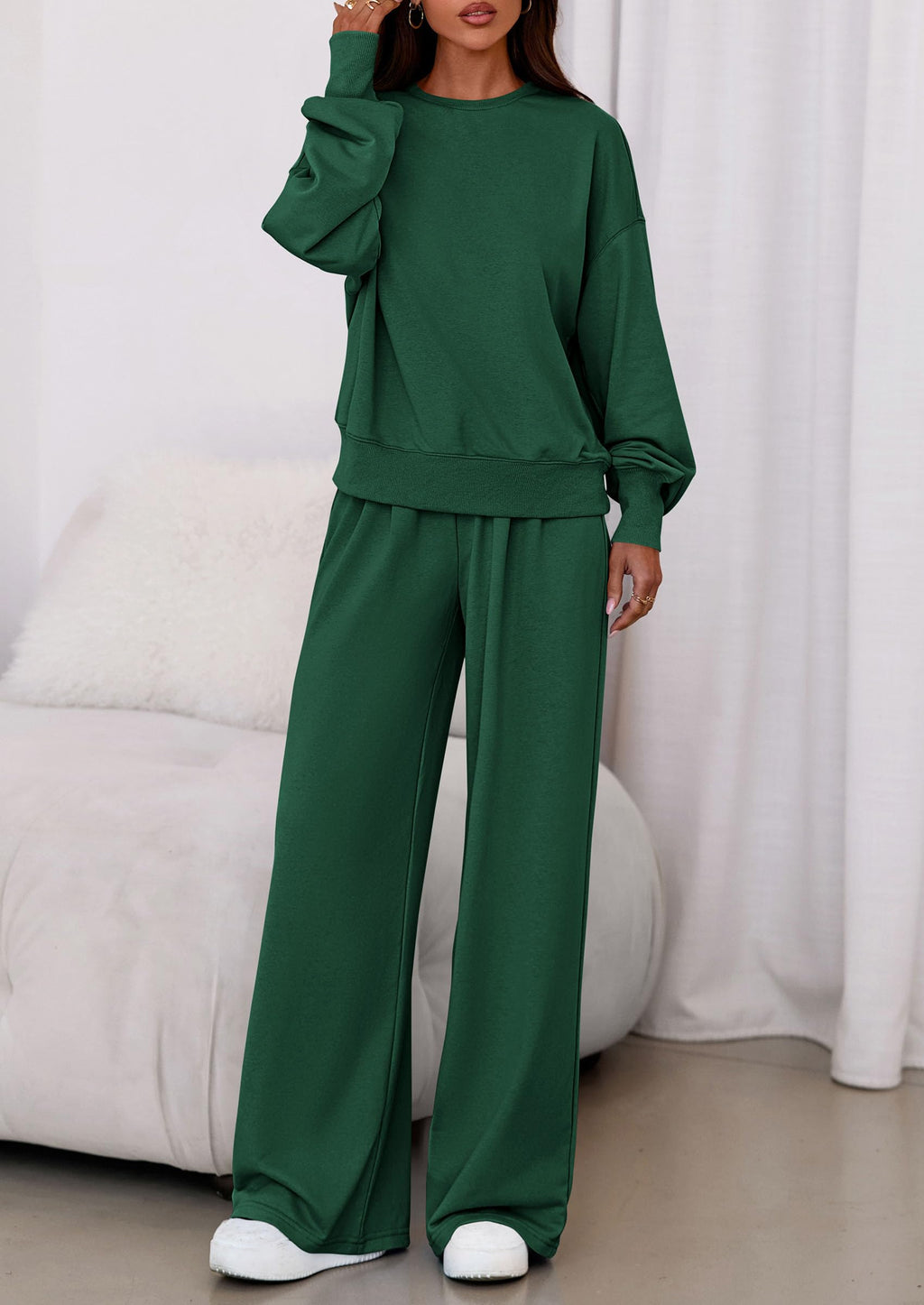 PRETTYGARDEN Womens 2 Piece Sets Long Sleeve Sweatshirt Wide Leg Pants Loose Matching Lounge Set Trendy Fall Outfits