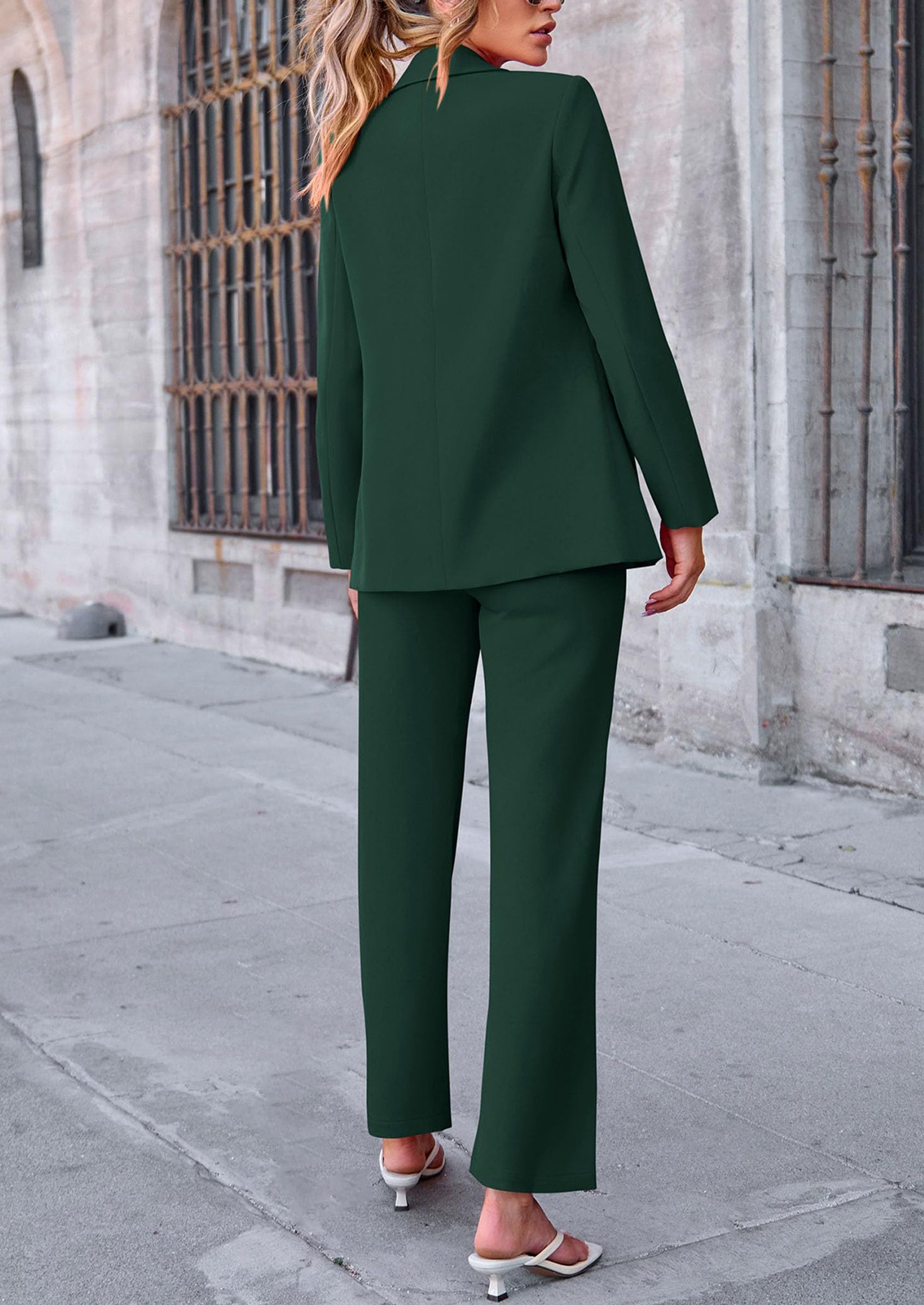 PRETTYGARDEN 2 Piece Blazer Outfits Business Casual Oversized Jacket Wide Leg Work Pants Dressy Suit Set