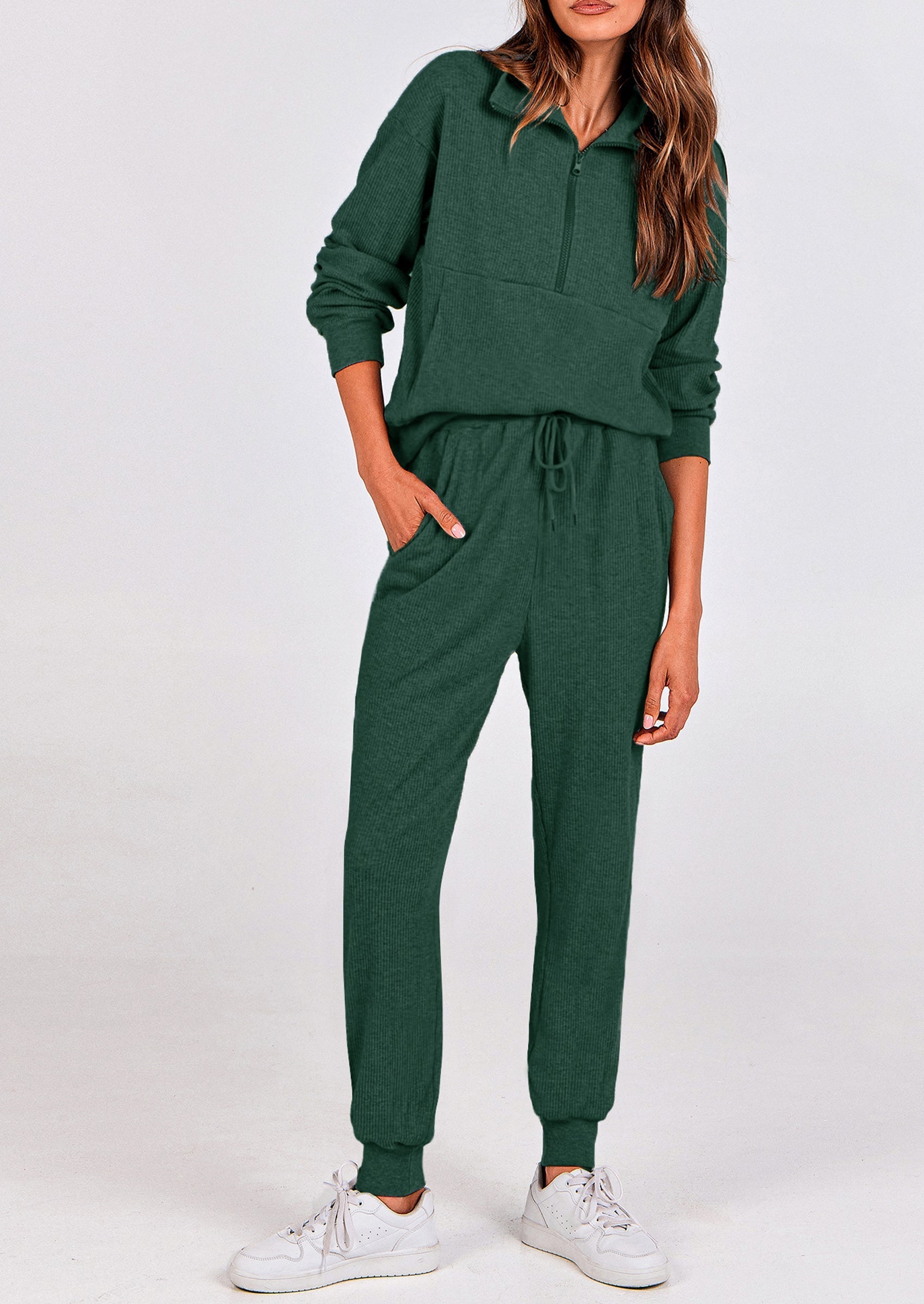 PRETTYGARDEN Women's Fall 2 Piece Lounge Sets Zip Up Sweatshirt Jogger Pants Sweat Track Suits Travel Outfit Winter Clothing