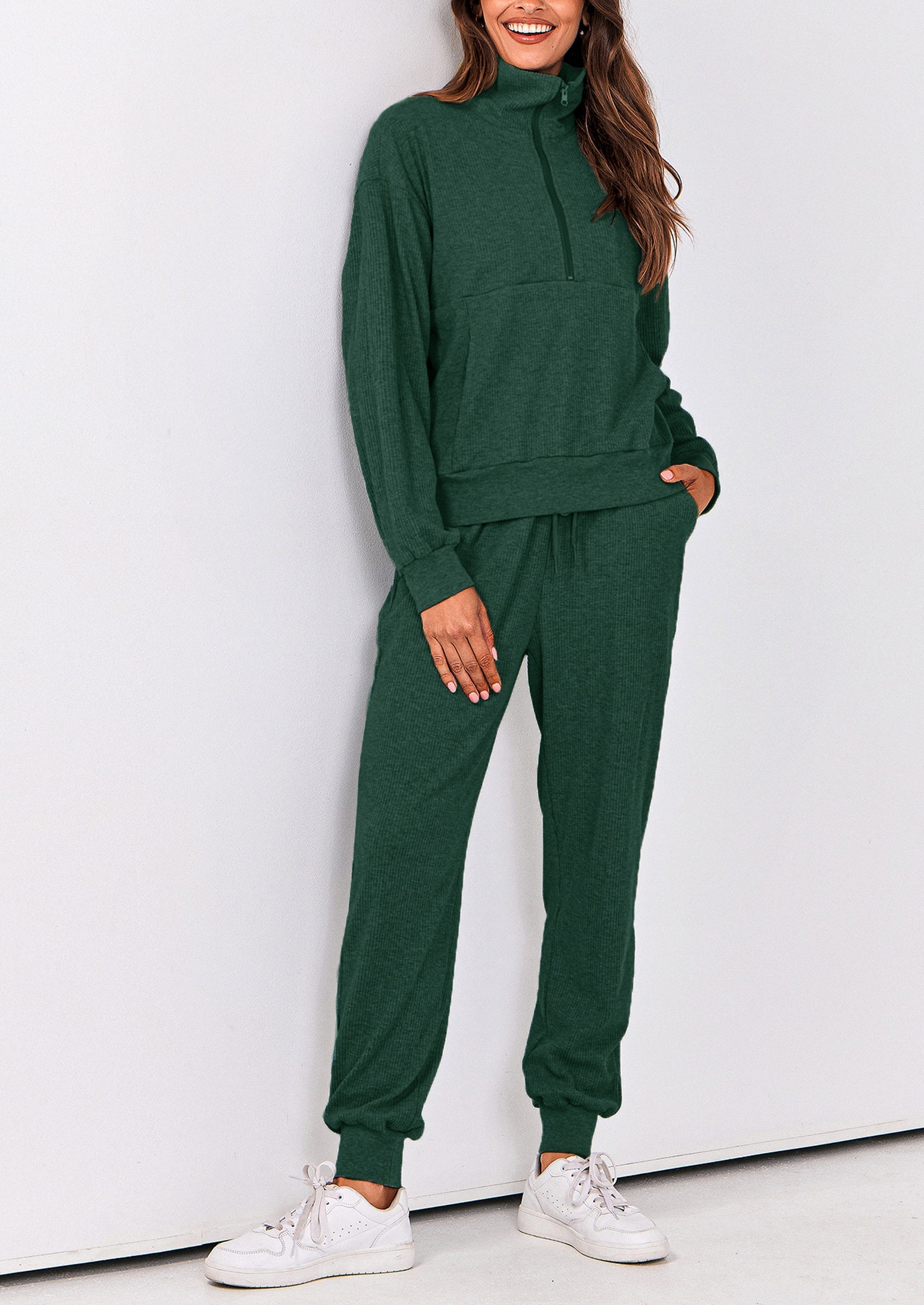 PRETTYGARDEN Women's Fall 2 Piece Lounge Sets Zip Up Sweatshirt Jogger Pants Sweat Track Suits Travel Outfit Winter Clothing