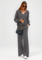 PRETTYGARDEN Women's 2 Piece Fall Lounge Sets Zip Up Hoodie Wide Leg Pants Tracksuit Matching Travel Outfits Clothes