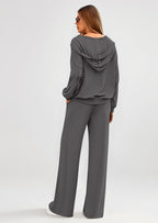 PRETTYGARDEN Women's 2 Piece Fall Lounge Sets Zip Up Hoodie Wide Leg Pants Tracksuit Matching Travel Outfits Clothes