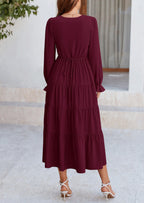 PRETTYGARDEN Women Fall Long Sleeve Smocked Maxi Dress Casual Square Neck Swiss Dot Tiered Ruffle Flowy Spring Pocket Dresses