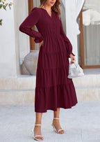 PRETTYGARDEN Women Fall Long Sleeve Smocked Maxi Dress Casual Square Neck Swiss Dot Tiered Ruffle Flowy Spring Pocket Dresses