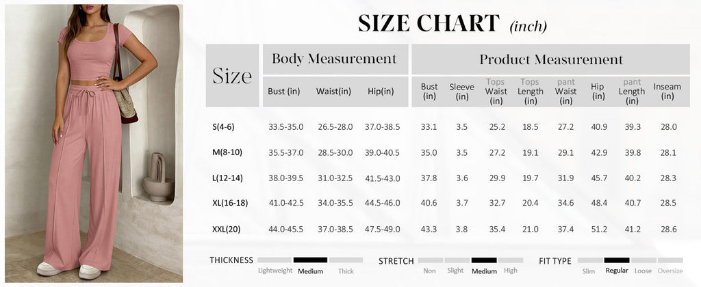 PRETTYGARDEN Women's 2 Piece Matching Lounge Sets Ribbed Short Sleeve Crop Tops Wide Leg Pants Summer Airport Outfits