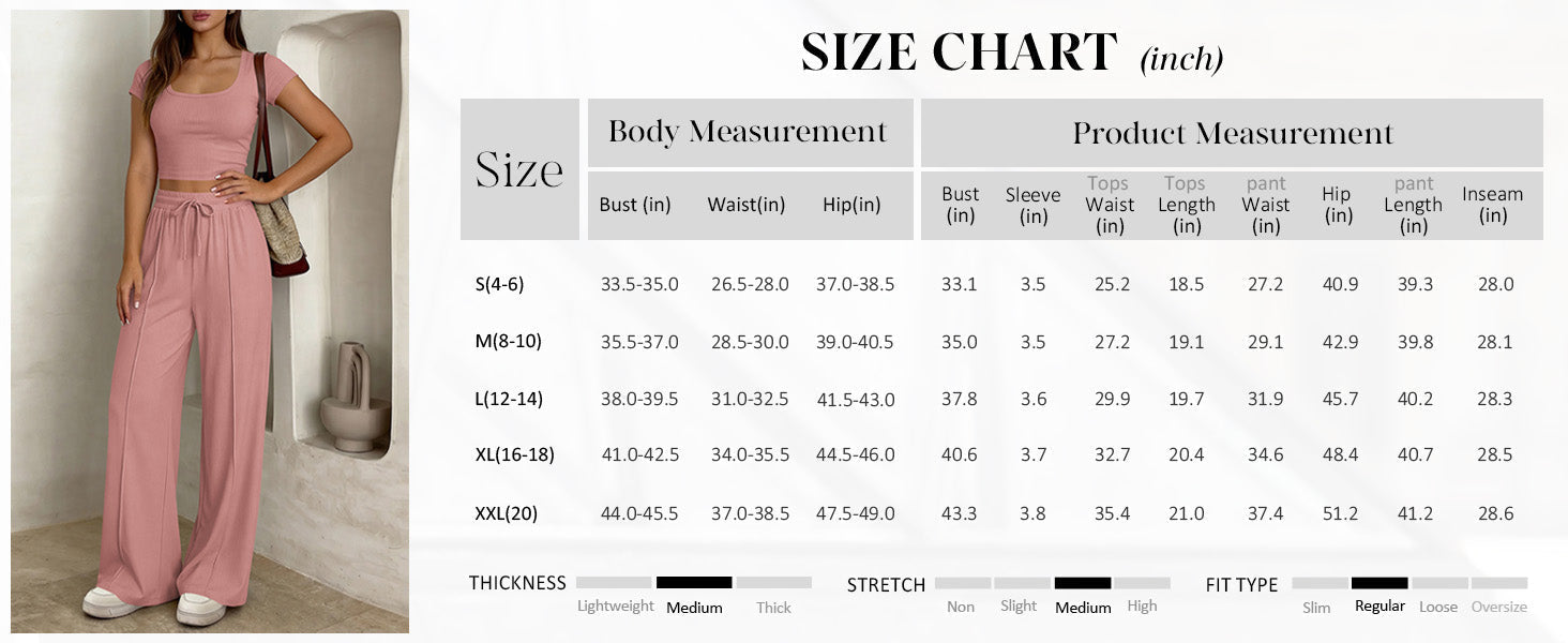 PRETTYGARDEN Women's 2 Piece Matching Lounge Sets Ribbed Short Sleeve Crop Tops Wide Leg Pants Summer Airport Outfits