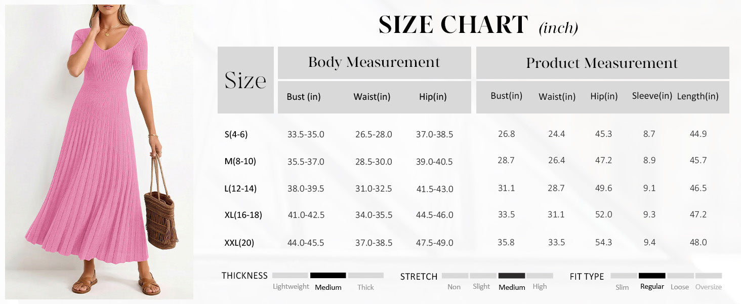 PRETTYGARDEN Women's Spring Midi Sweater Dresses Elegant Pleated Ribbed Knit Short Sleeve V Neck A Line Summer Outfits