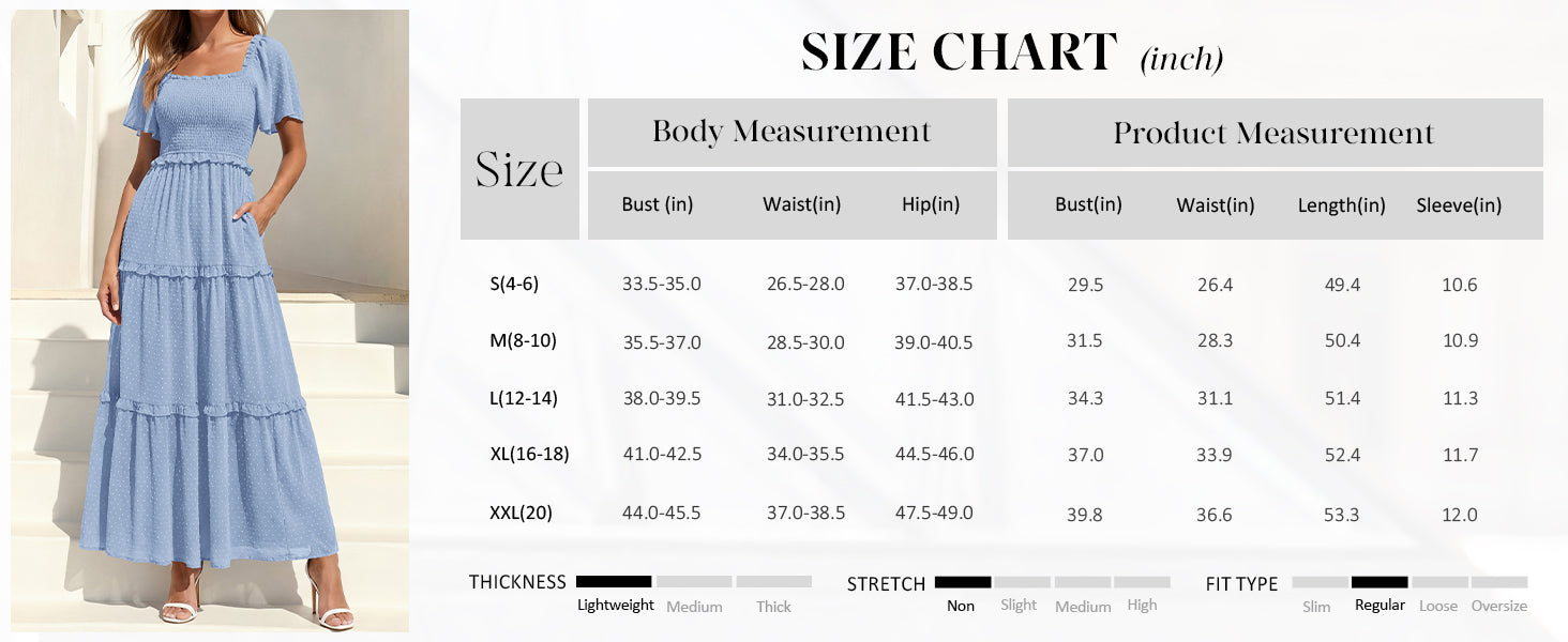PRETTYGARDEN Summer Dresses for Women Boho Swiss Dot Smocked Square Neck Short Sleeve Spring Wedding Guest Maxi Dress