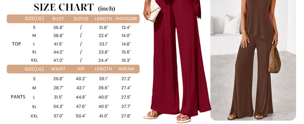 PRETTYGARDEN Women's Two Piece Matching Lounge Sets Asymmetrical Split Tank Tops Wide Leg Pants Summer Outfits Tracksuit