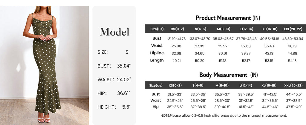PRETTYGARDEN Womens Summer Dresses Polka Dot Spaghetti Strap Cowl Neck Bodycon Wedding Cocktail Mermaid Maxi Dress