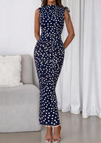 PRETTYGARDEN Women's Summer Maxi Floral Dresses Ruched Bodycon Sleeveless Mesh Formal Wedding Guest Cocktail Split Long Dress