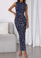 PRETTYGARDEN Women's Summer Maxi Floral Dresses Ruched Bodycon Sleeveless Mesh Formal Wedding Guest Cocktail Split Long Dress