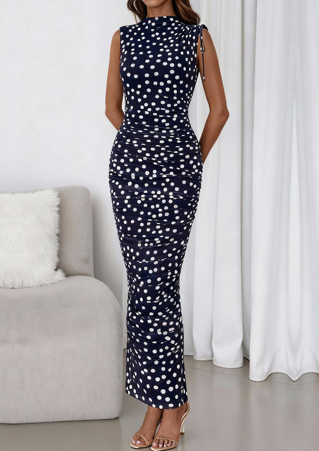 PRETTYGARDEN Women's Summer Maxi Floral Dresses Ruched Bodycon Sleeveless Mesh Formal Wedding Guest Cocktail Split Long Dress