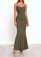 PRETTYGARDEN Womens Summer Dresses Polka Dot Spaghetti Strap Cowl Neck Bodycon Wedding Cocktail Mermaid Maxi Dress