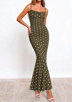 PRETTYGARDEN Womens Summer Dresses Polka Dot Spaghetti Strap Cowl Neck Bodycon Wedding Cocktail Mermaid Maxi Dress
