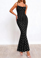 PRETTYGARDEN Womens Summer Dresses Polka Dot Spaghetti Strap Cowl Neck Bodycon Wedding Cocktail Mermaid Maxi Dress