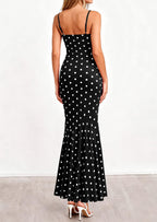 PRETTYGARDEN Womens Summer Dresses Polka Dot Spaghetti Strap Cowl Neck Bodycon Wedding Cocktail Mermaid Maxi Dress