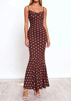 PRETTYGARDEN Womens Summer Dresses Polka Dot Spaghetti Strap Cowl Neck Bodycon Wedding Cocktail Mermaid Maxi Dress